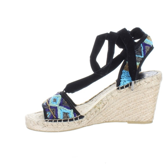 Ash Paola Blue Black Espadrilles Wedge Heel Platform Sandals Ankle Strap Pumps 8 - Picture 3 of 10